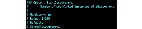 Figure 11.11 – Zabbix server configuration file, StartDiscoverers default

