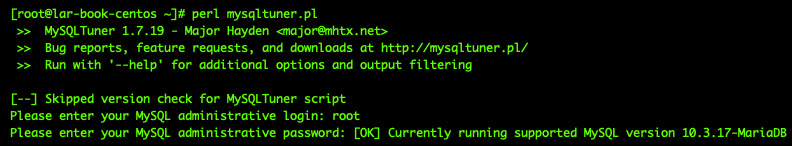 Figure 11.17 – MySQL tuner script execution
