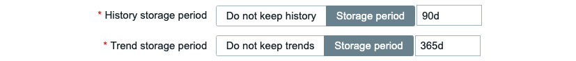 Figure 11.22 – Zabbix item history and trends housekeeping parameters
