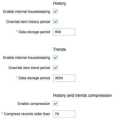 Figure 12.10 – Zabbix Administration | General | Housekeeping, TimescaleDB specific options
