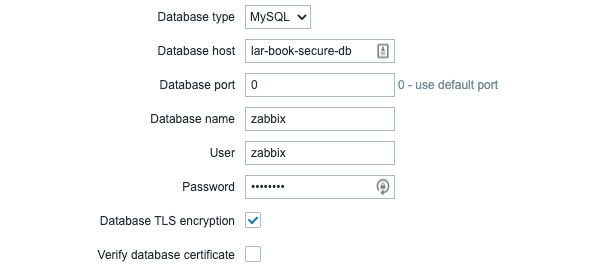 Figure 12.17 – Zabbix frontend configuration, database step
