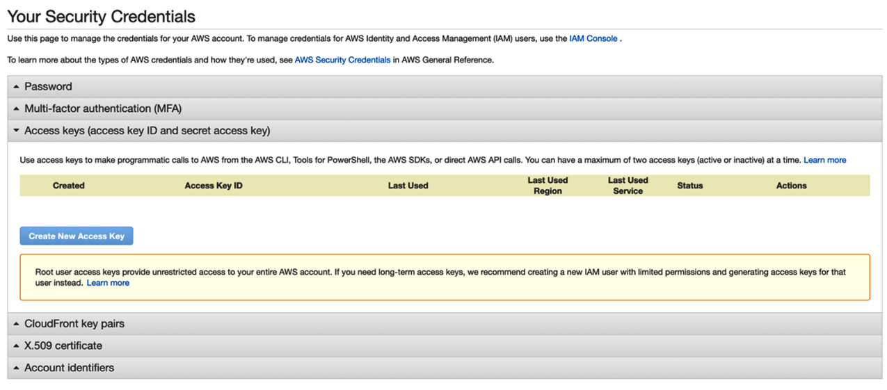 Figure 12.4 – AWS access keys page
