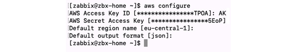 Figure 12.6 – AWS configure command on the Linux CLI
