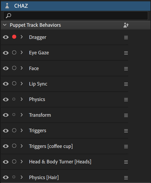 Figure 10.8: All behaviors are disabled from tracking except for Dragger