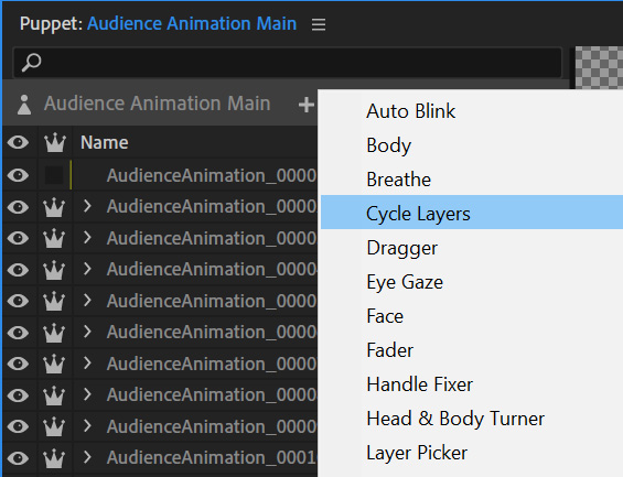 Figure 11.4: Clicking the + icon next to Audience Animation Main will allow you to add behaviors
