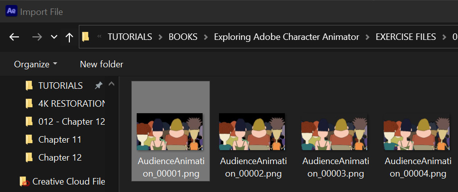 Figure 12.23: Like Character Animator, After Effects can build 
animated sequences from a series of images