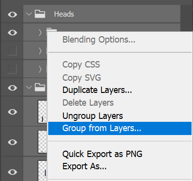 Figure 3.4: Along with Group from Layers..., we have other useful options too