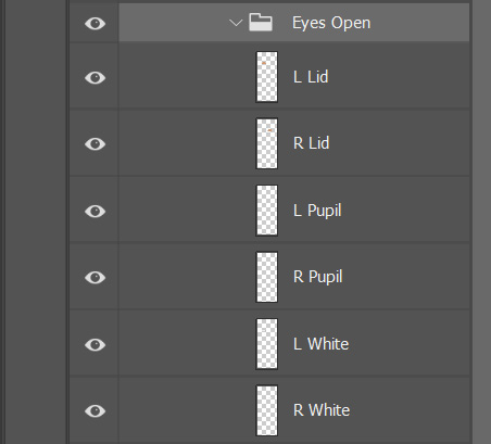 Figure 3.31: Eyes Open layers renamed properly