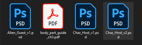 Figure 4.13: Versions of .psd files follow a similar naming style to the versions in Character Animator