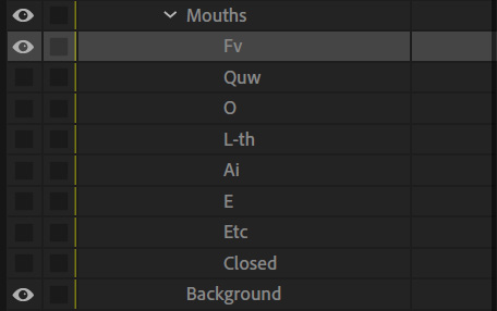 Figure 4.29: The eight phonemes, or mouth poses, we will be tagging