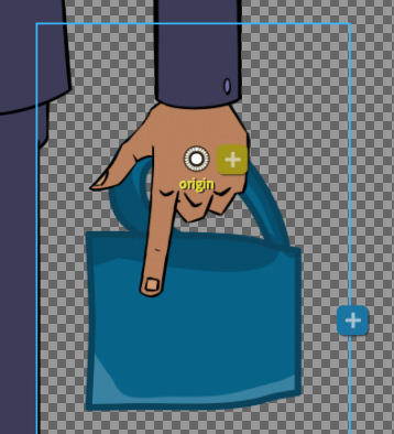 Figure 7.6: Setting the origin point toward the hand will allow us to add different behaviors properly later on if we wish
