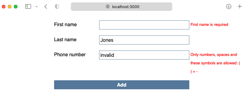 Figure 9.1 – Validation errors displayed to the user
