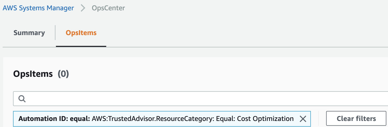 Figure 11.27 – OpsData filter showing Trusted Advisor recommendations
