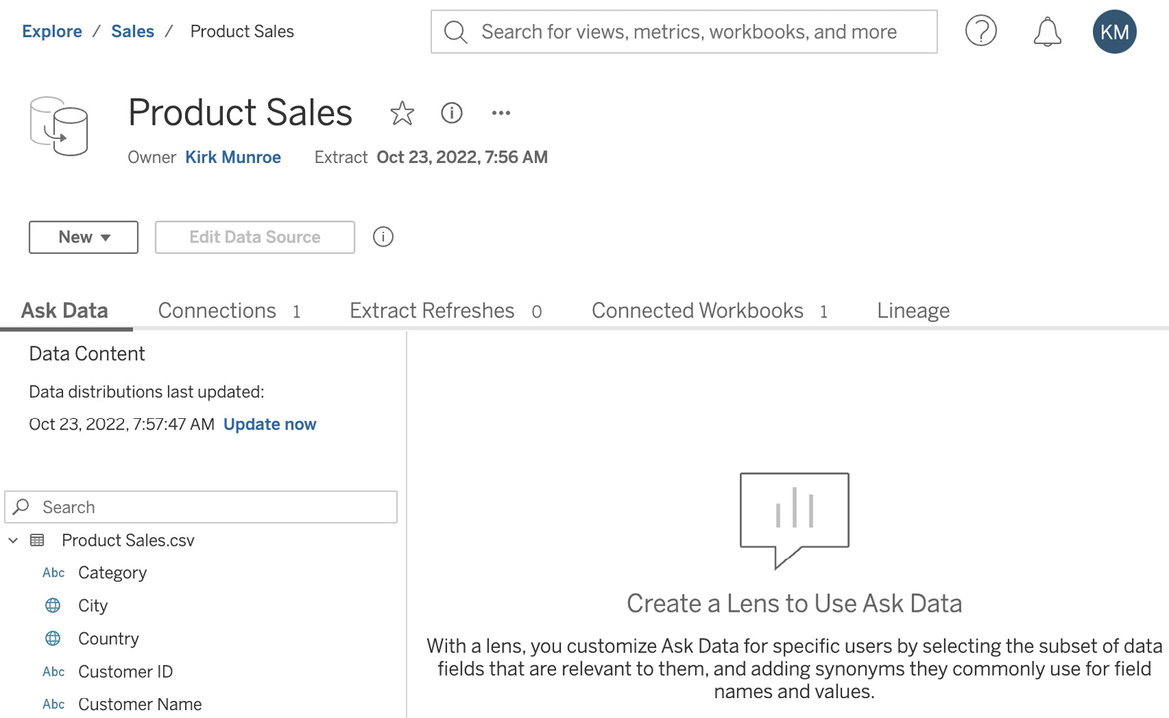 Figure 12.1 – Product Sales data source page