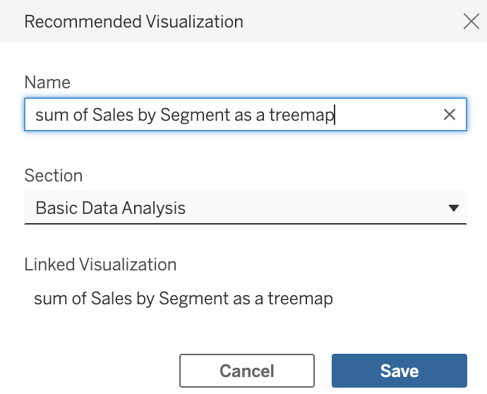 Figure 12.11 – Saving the recommended visualization