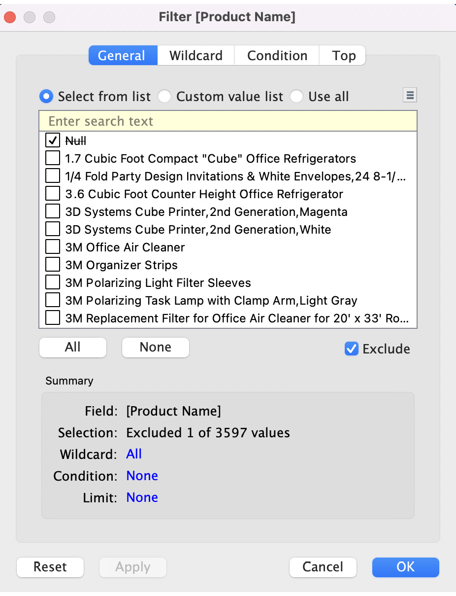 Figure 8.14 – Filter excluding nulls