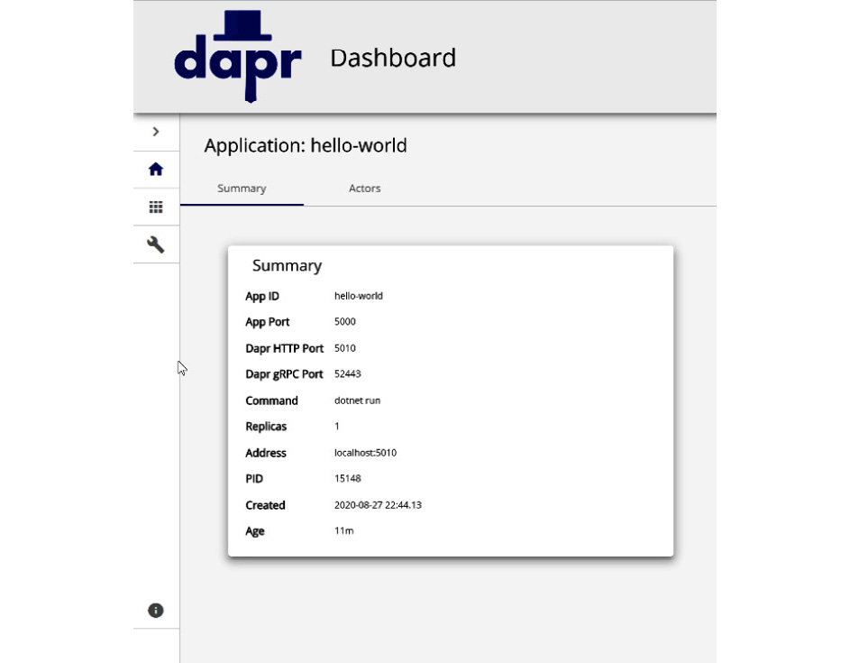 Figure 1.3 – Dapr dashboard application
