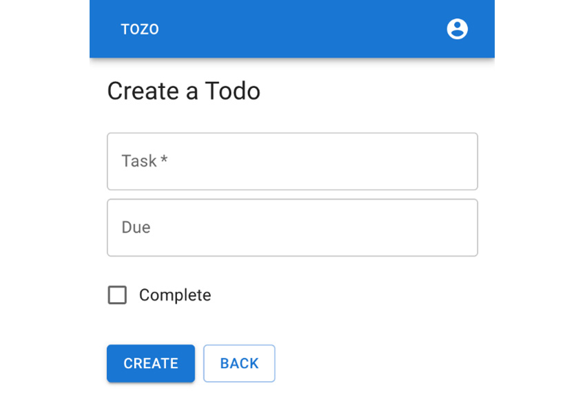 Figure 5.9: The Create a Todo page showing the to-do form 
