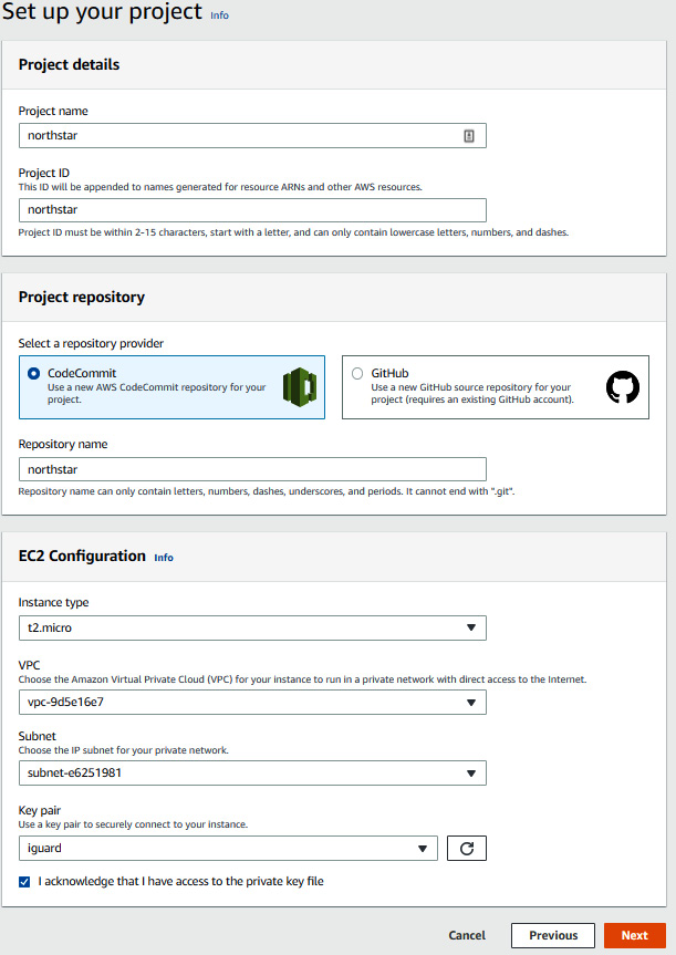 Figure 1.19 – CodeStar project setup details
