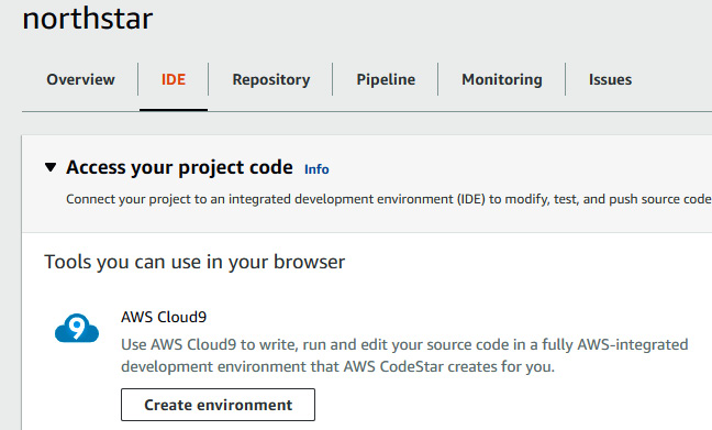 Figure 1.23 – CodeStar project page at IDE tab
