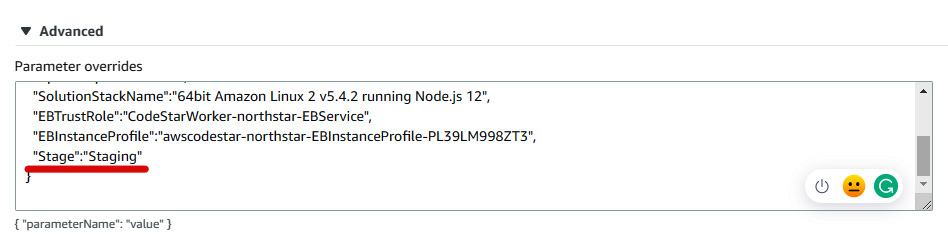 Figure 1.64 – Modifying parameter to be used by CloudFormation stack
