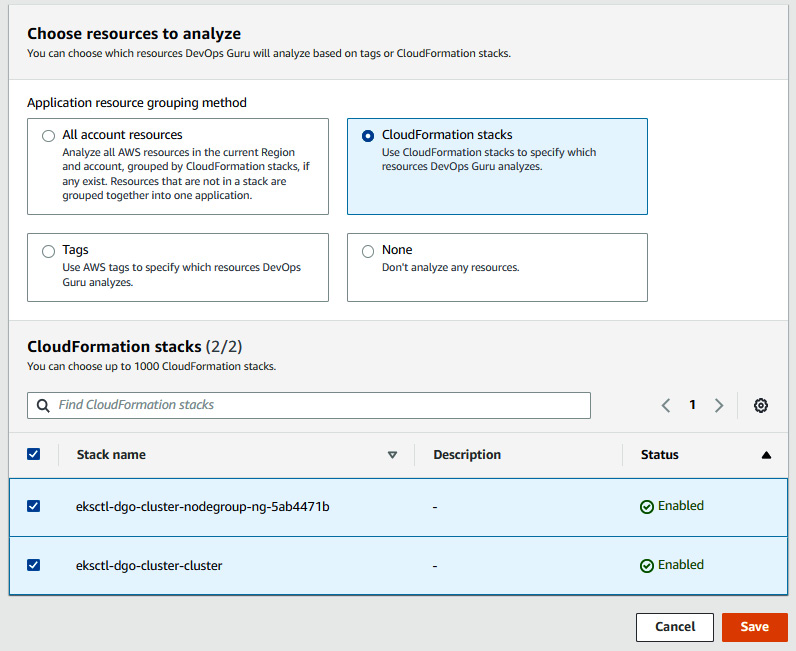 Figure 10.9 – Selecting the CloudFormation stack for analysis coverage
