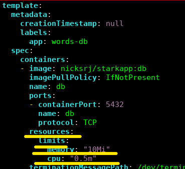 Figure 10.12 – Adding the resource limit in a db deployment
