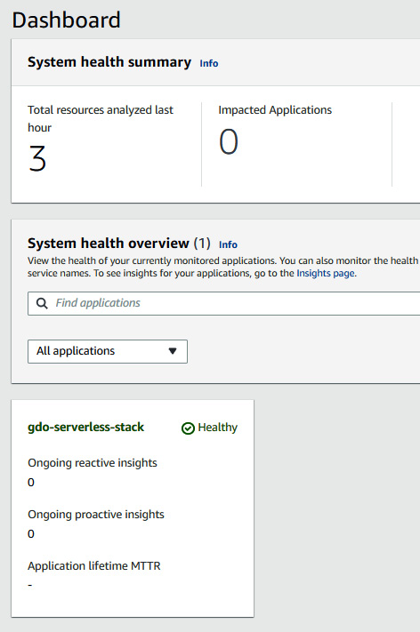 Figure 10.23 – The DevOps Guru dashboard showing the healthy status
