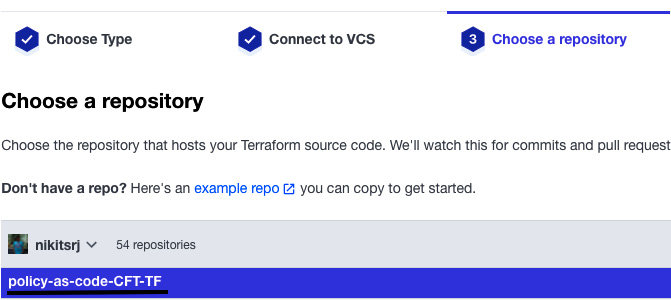 Figure 2.21 – Selecting the repository for Terraform configurations
