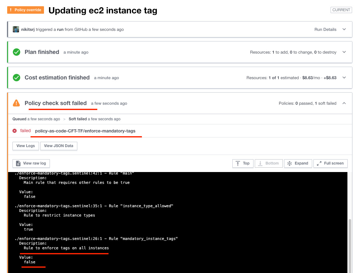 Figure 2.31 – A Sentinel policy check failure
