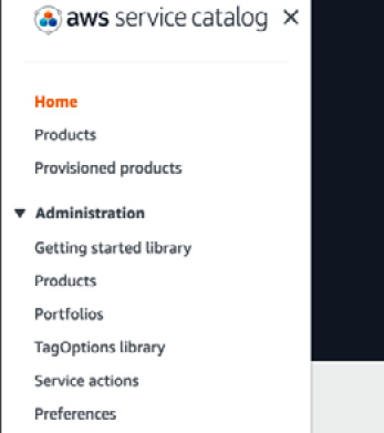 Figure 2.6 – The AWS Service Catalog Administration settings menu
