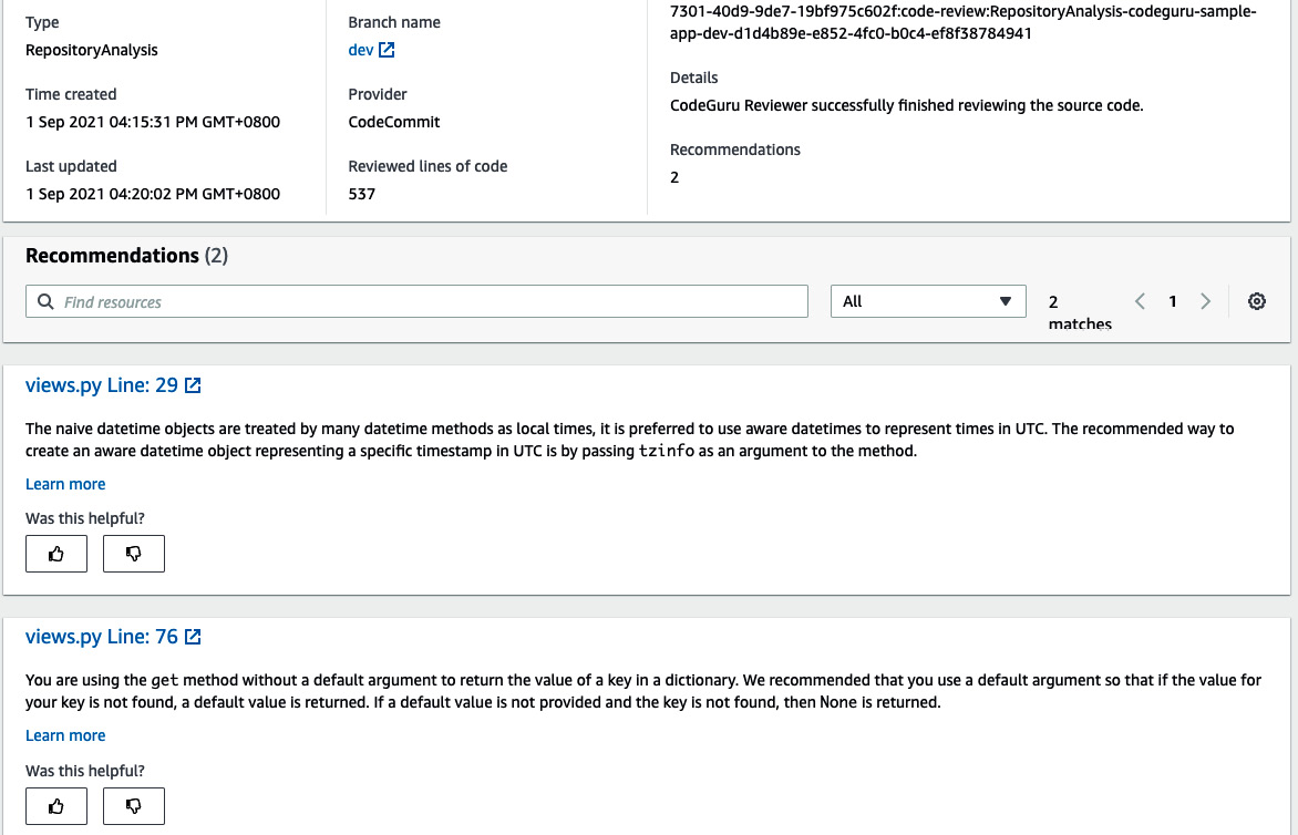 Figure 3.43 – Recommendation from CodeGuru
