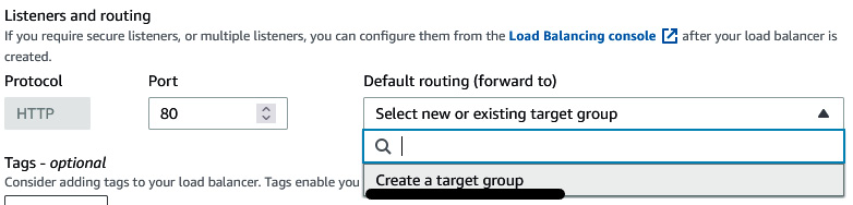 Figure 6.8 – Creating a load balancer and target group
