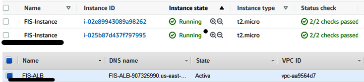 Figure 6.10 – The top image shows EC2 instances and the bottom image shows the load balancer
