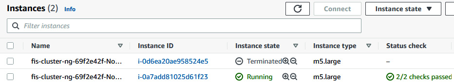 Figure 6.57 – EC2 console showing one worker node terminated
