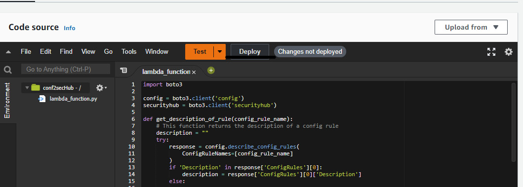 Figure 7.17 – Adding code in an AWS Lambda function
