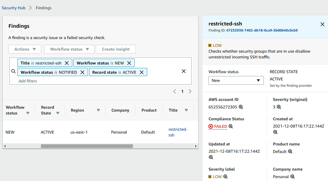 Figure 7.20 – Looking at the Config evaluation in the AWS Security Hub findings
