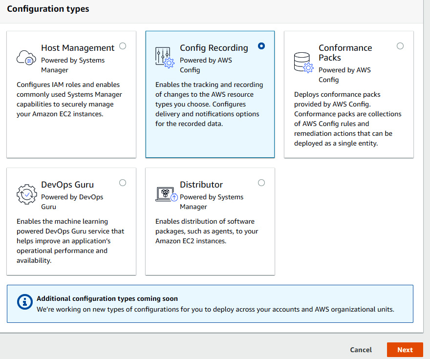 Figure 7.22 – Selecting Config Recording to set up AWS Systems Manager
