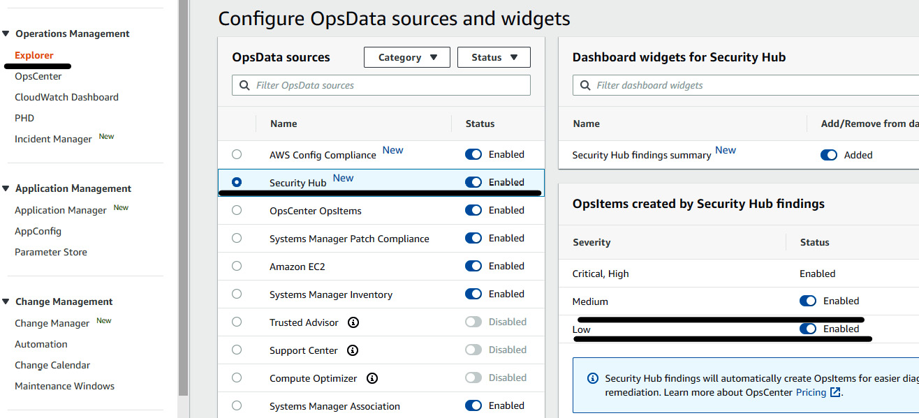 Figure 7.24 – Enabling Security Hub as the source in Explorer and OpsCenter
