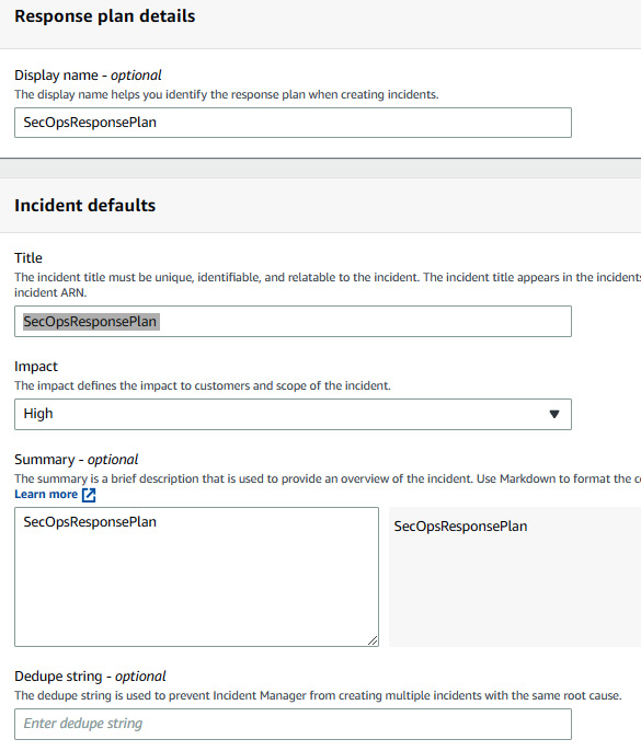 Figure 7.31 – Providing response plan details
