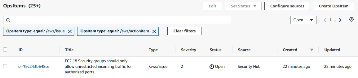 Figure 7.41 – OpsItem related to the security group with an Open status
