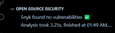 Figure 9.9 – Snyk scan showing no vulnerabilities
