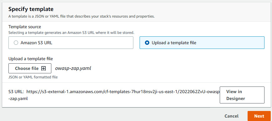 Figure 9.15 – Uploading a CloudFormation template
