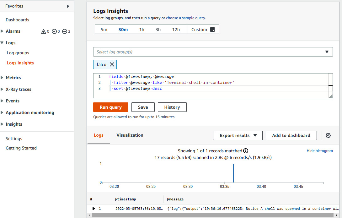 Figure 9.22 – Creating log insights to create an alarm
