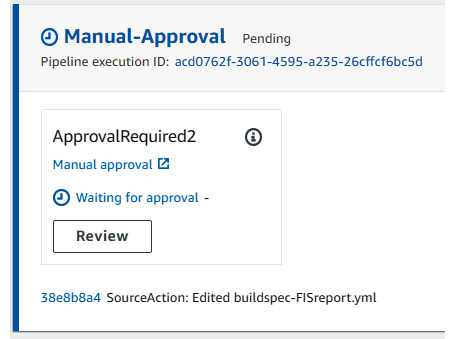 Figure 9.38 – CodePipeline manual approval stage waiting for approval
