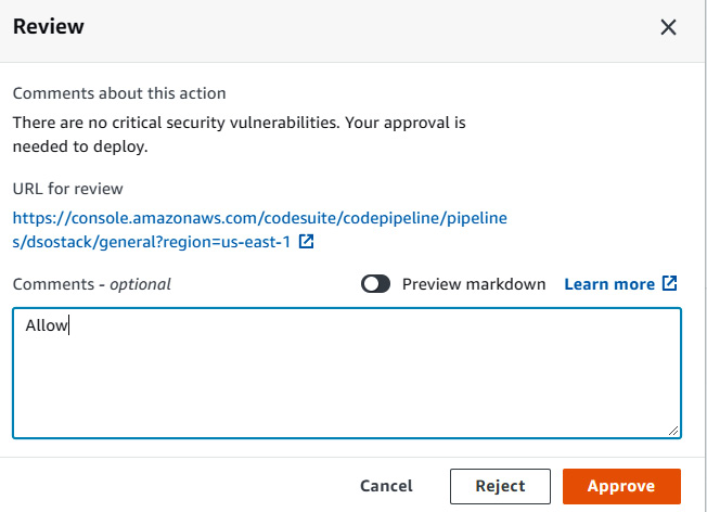 Figure 9.39 – CodePipeline approval page
