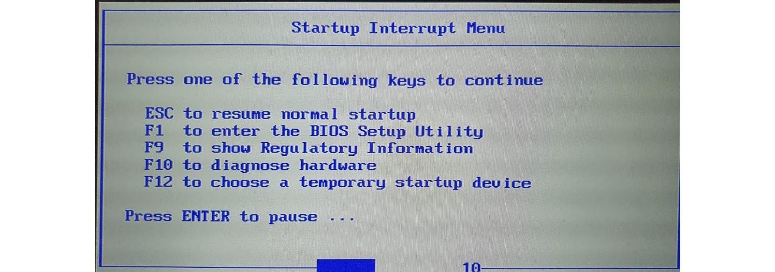 Figure 1.7 – Example of a BIOS menu for interrupted startup
