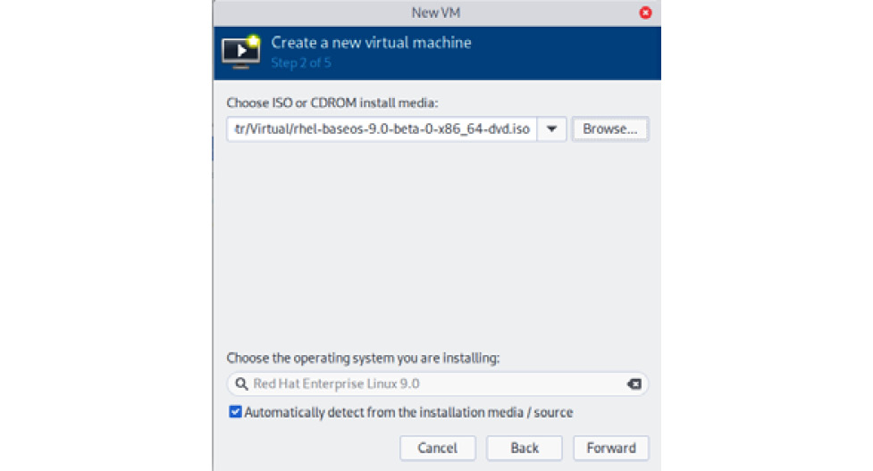 Figure 1.11 – The virtual manager menu to select an ISO image as an installation medium

