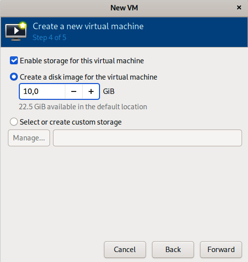 Figure 1.13 – The virtual manager menu to create a new disk and add it to the virtual machine
