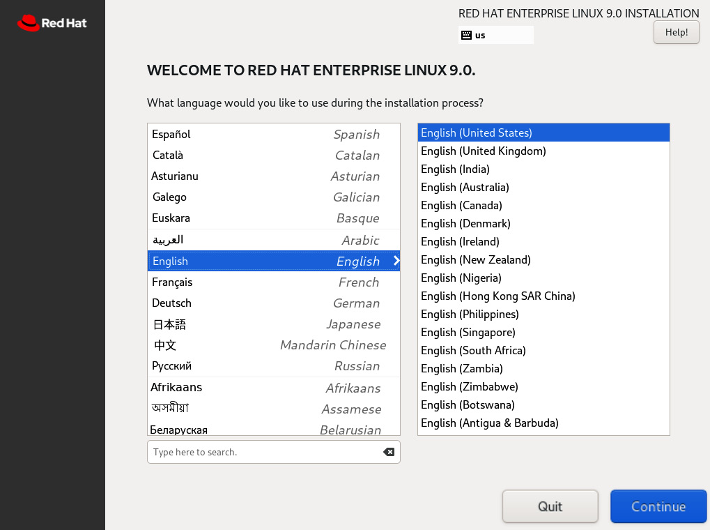 Figure 1.17 – RHEL 9 install menu – language
